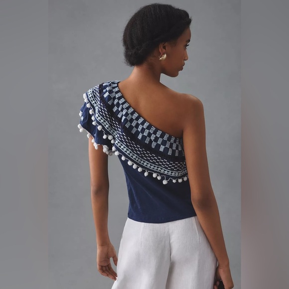 By Anthropologie Pom-Tassel One-Shoulder Top | Size Medium| - Picture 3 of 10